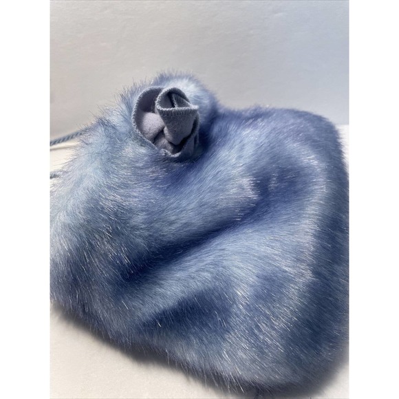 Rothschild Blue Faux Fur Purse Bag Wool Flower Loop Cord Closure Fuzzy - Picture 3 of 7